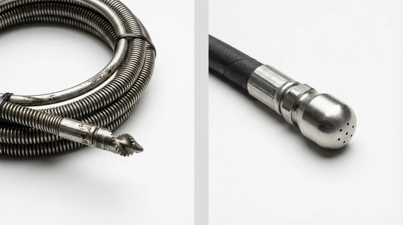 Drain snake cable and hydro jetting nozzle used for drain cleaning in Marion, IL