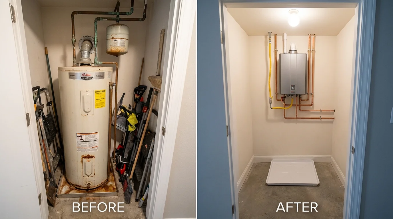 Tank water heater versus wall-mounted tankless unit comparison for Marion, IL homeowners